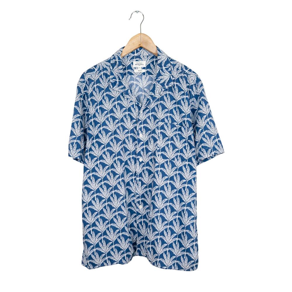 Hartford Men's 2XL slim fit Short Sleeve Hawaiian shirt Blue leaf print